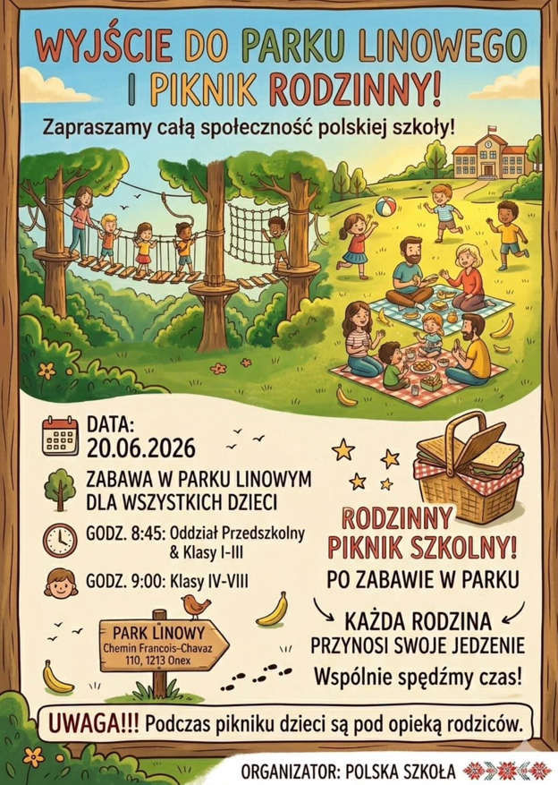 Wyjście do Parku Linowego i Rodzinny Piknik Szkolny